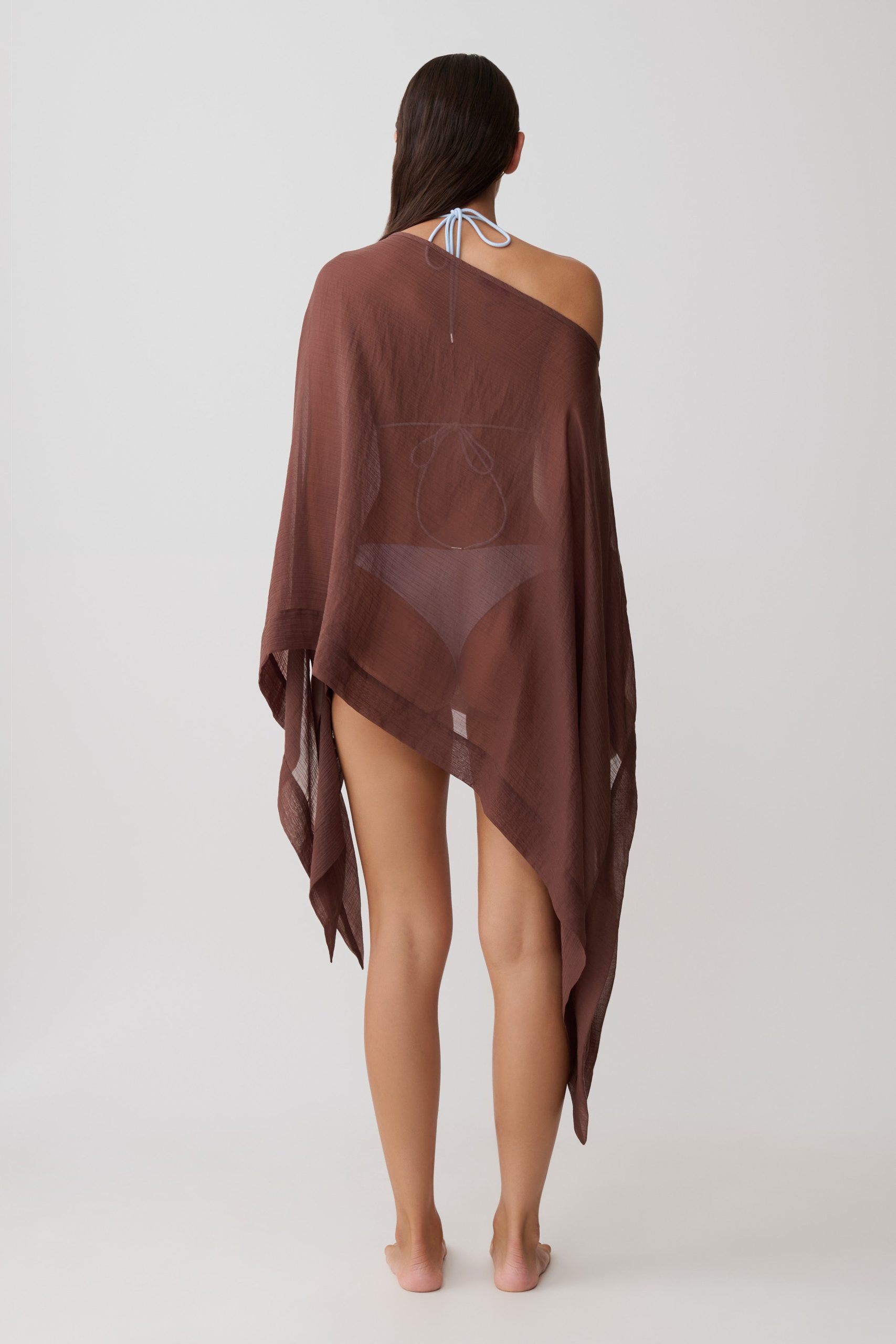 Leilani Sheer Draped Asymmetric Top - Chocolate - Image 2